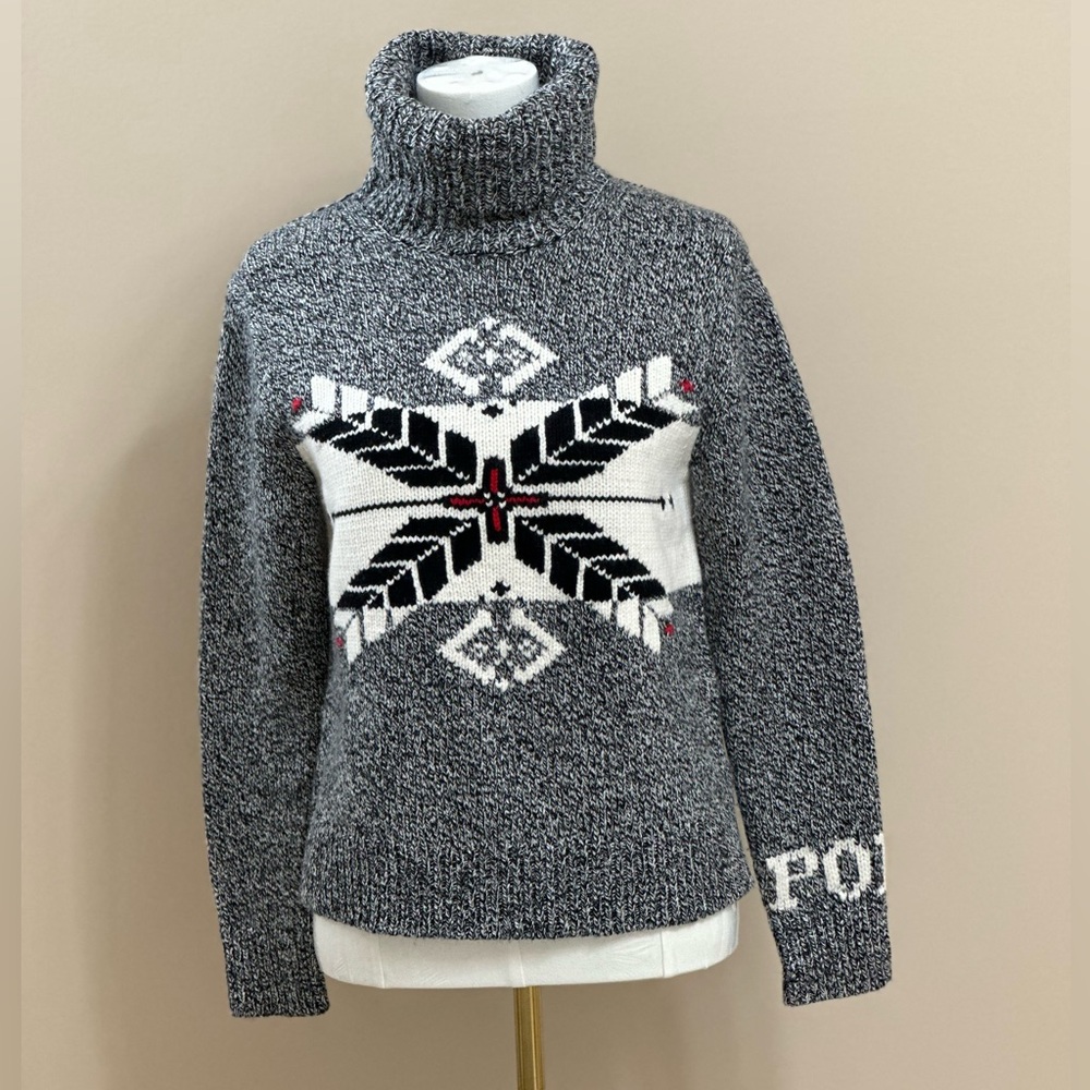 POLO RALPH LAUREN Women's Black Multi Turtleneck Wool-Blend Sweater Size XS